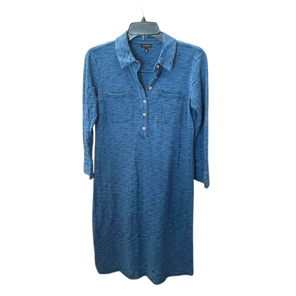 Talbots Dresses & Skirts - Talbots 3/4 sleeve stretch midi shirt dress below knee 100% cotton SZ S blue
